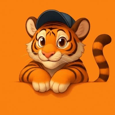 Avatar do Tigrinho Promoções: ilustração de um tigre de boné sobre fundo laranja
